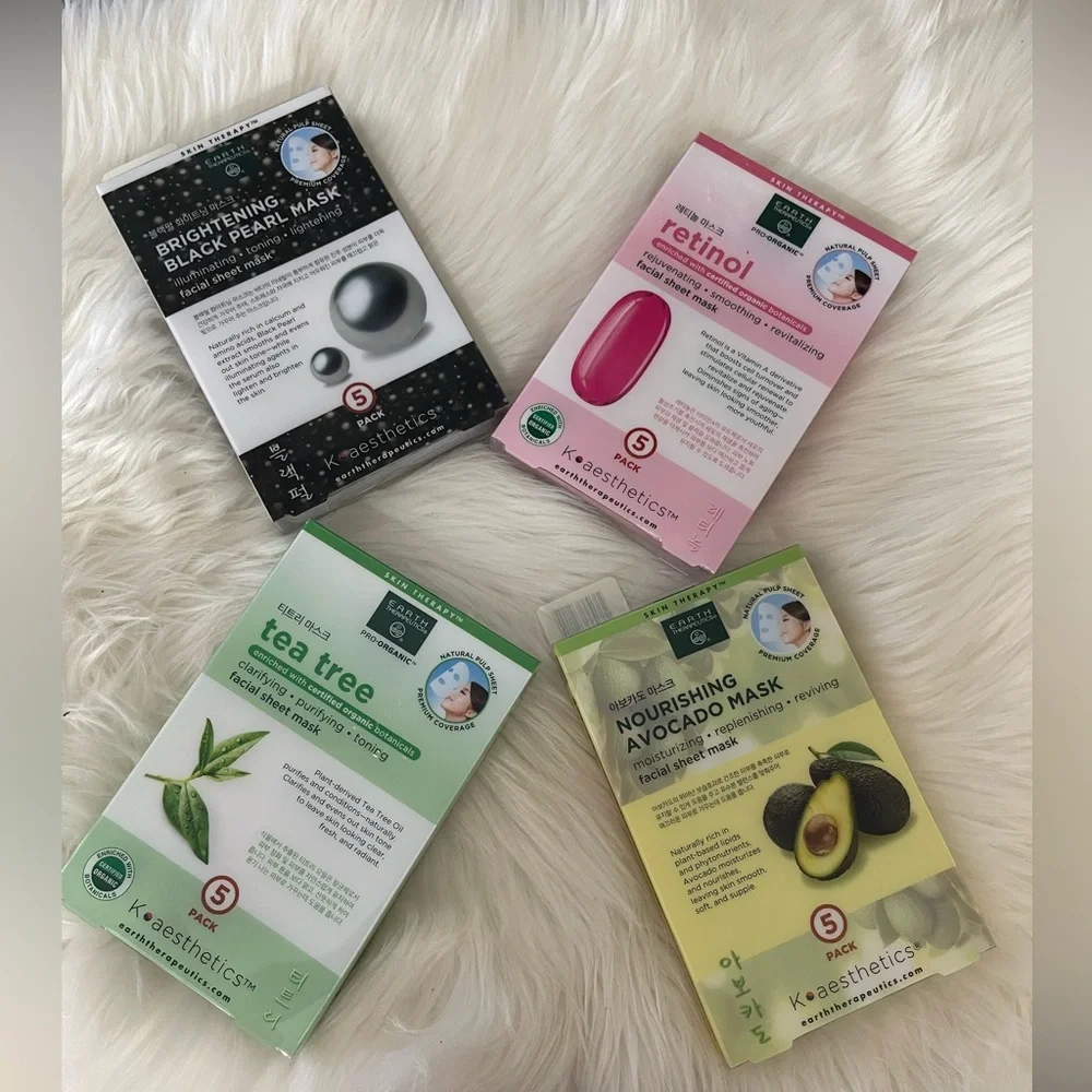 4 pack 20 pieces Earth Therapeutics Facial Sheet Skin Masks From Korea